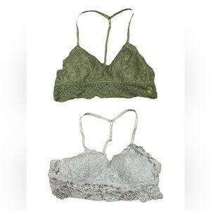 Aerie 2/$24 Baby Blue Olive Green Bralette Bra Adjustable Racerback Size XS